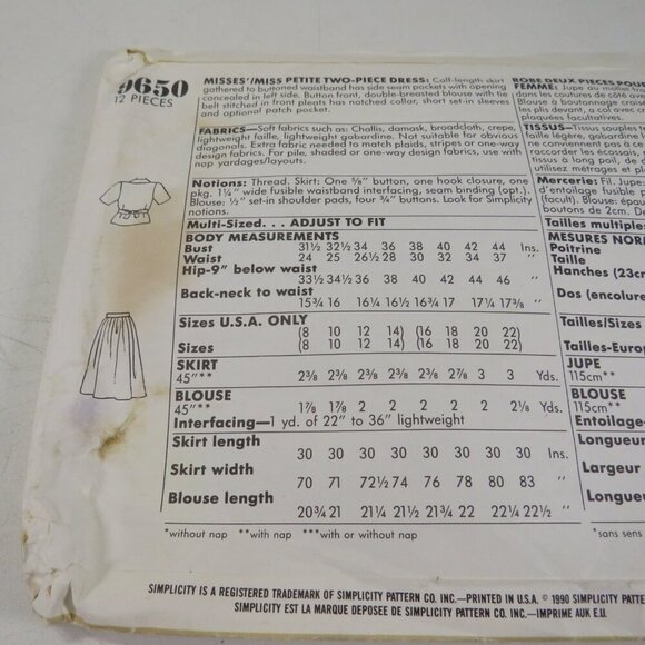 Simplicity 9650 clothing pattern top & skirt size 16-22 - Picture 7 of 9